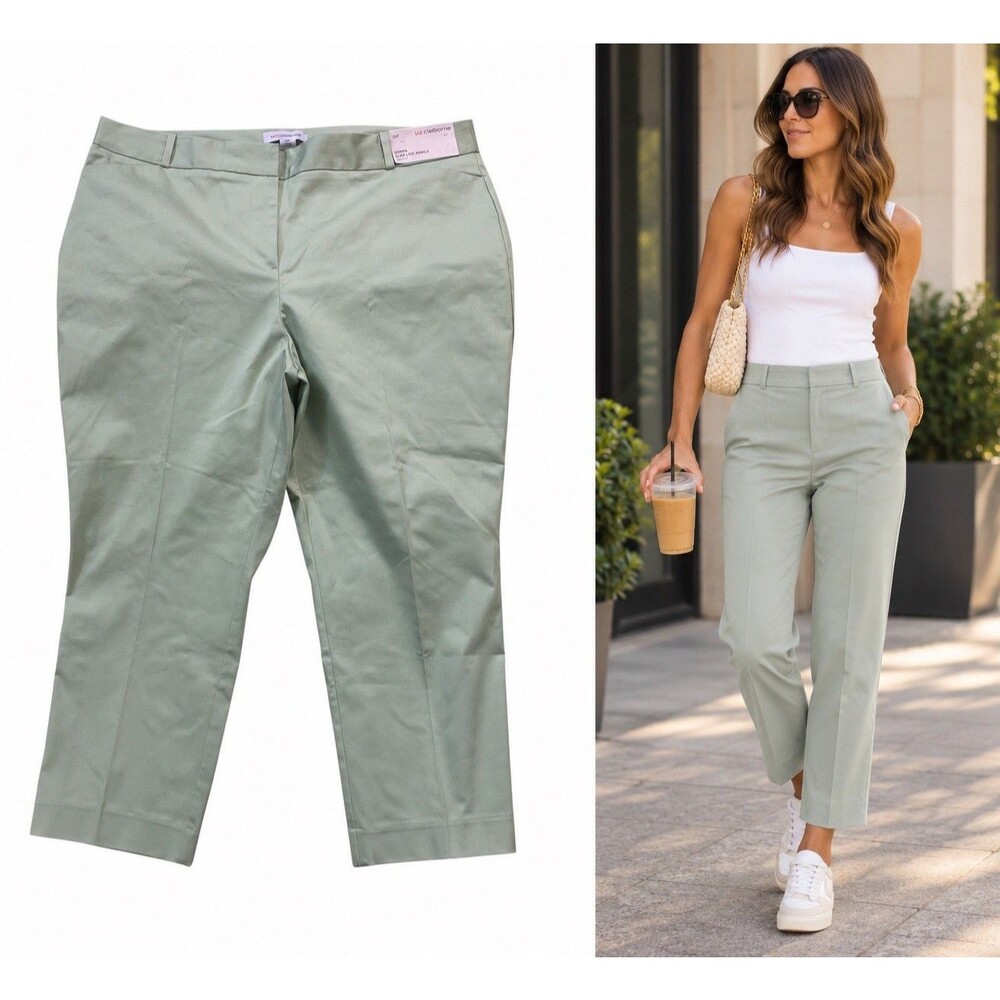 Liz Claiborne Emma Pants Womens 18P Mint Slim Leg Ankle Stretch NWT Petite